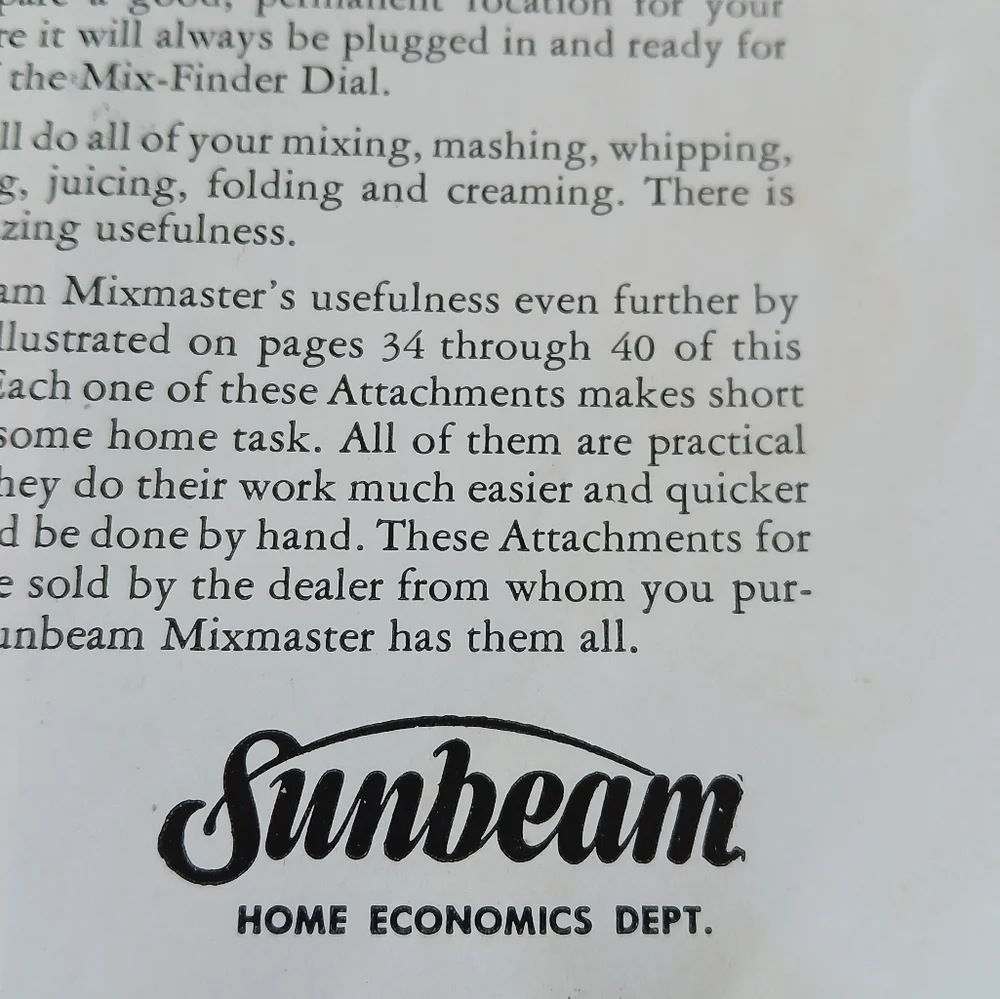 Vintage Sunbeam Automatic Mixmaster, 1948 Edition in Classic White Booklet